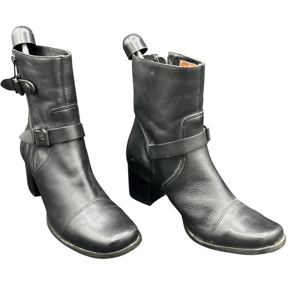 Harley-Davidson Shoes - 🔥 Harley-Davidson 7.5M Black Leather Harness Moto Biker Boots Chunky Heel Y2K
